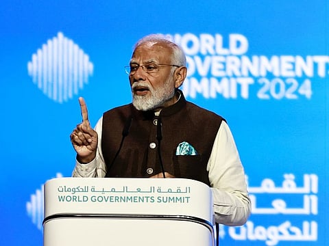 Narendra Modi, Prime Minister of India, during his keynote address to the World Governments Summit in Dubai on Wednesday