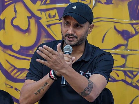 Former Indian cricketer Harbhajan Singh speaks to the media at DP World’s Beyond Boundaries Initiative event in Dubai on Thursday.