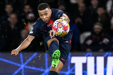 Paris Saint-Germain's French forward Kylian Mbappe controls the ball during the Uefa Champions League round of 16 first leg football match against Real Sociedad at the Parc des Princes Stadium in Paris, on February 14.