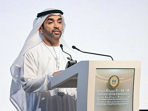 Dr Saif Al Dhaheri, director of the National Operations Centre at NCEMA, during his opening address to the Emergency, Crisis and Disaster Community Forum in Abu Dhabi on February 15