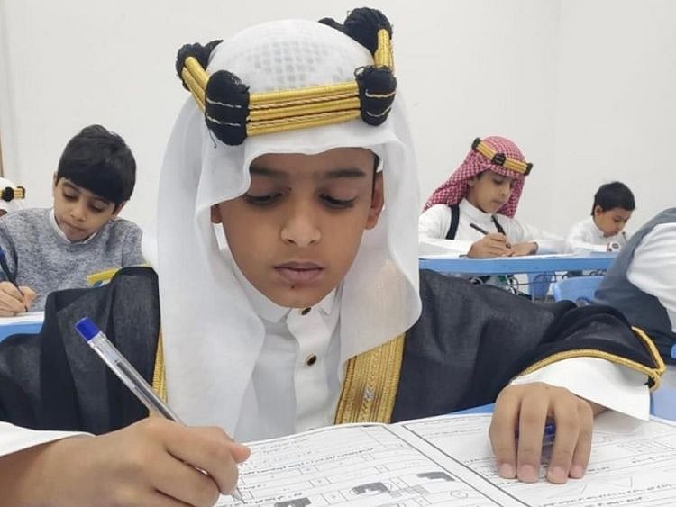 Several schoolboys were keen to sit for exams of their second semester clad in clothes inspired by Saudi heritage dating back to more than three centuries in the run-up to the Founding Day that is officially marked this year on Thursday. 