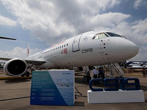 A Commercial Aircraft Corp of China Ltd. (Comac) C919 aircraft operated by China Eastern Airlines Corp. during the Singapore Airshow in Singapore, on Wednesday, February 21, 2024. 