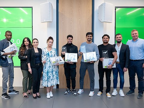 Winners of Nvidia Studio Nights 2 with Chantelle Tavid, Nvidia MENAT and Adam Labancz, Microsoft MEA