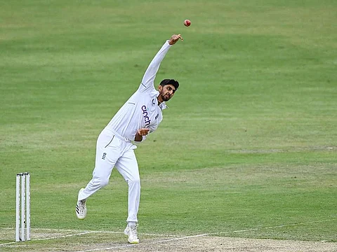 England's Shoaib Bashir bowls during the second day of the fourth Test against India at the Jharkhand State Cricket Association (JSCA) Stadium in Ranchi on February 24, 2024.  