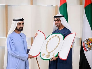 Photos: UAE President honours Mohammed bin Rashid and Mansour bin Zayed with Order of Zayed