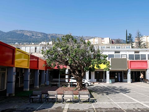 Shuttered shops in the northern Israeli city of Kiryat Shmona near the border with Lebanon. The Israeli military said in a statement that “approximately 10 launches which crossed from Lebanon into northern Israel were identified”, adding that sirens had sounded in north Israel’s Kiryat Shmona area.