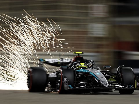 Mercedes' Lewis Hamilton during practice during the Bahrain Grand Prix at Bahrain International Circuit, Sakhir on Thursday.