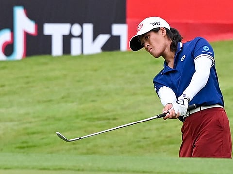 Celine Boutier of France plays a shot during round two of the HSBC Women's World Championship at Sentosa Golf Club in Singapore on Friday.
