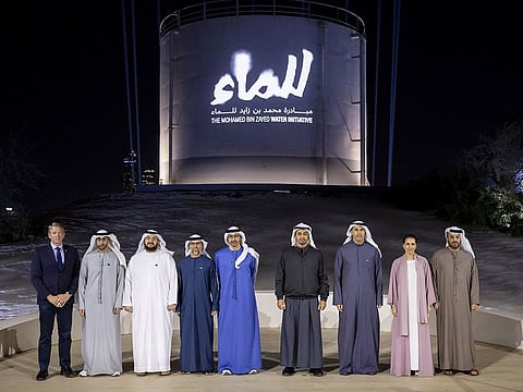 (4th R) President His Highness Sheikh Mohamed bin Zayed Al Nahyan at the ceremony held at the historic Niqa Bin Ateej Water Tank in Abu Dhabi