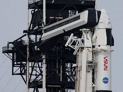 A SpaceX Falcon 9 rocket is prepared for launch to carry NASA's SpaceX Crew-8 astronauts Matthew Dominick, Michael Barratt, and Jeanette Epps, and Roscosmos cosmonaut Alexander Grebenkin to the International Space Station at the Kennedy Space Center, in Cape Canaveral,  Florida, US.