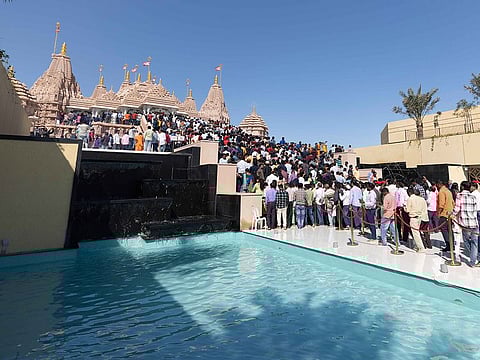 Batches of 2,000 visitors made their way to the temple one after another in an orderly fashion, the temple management said 