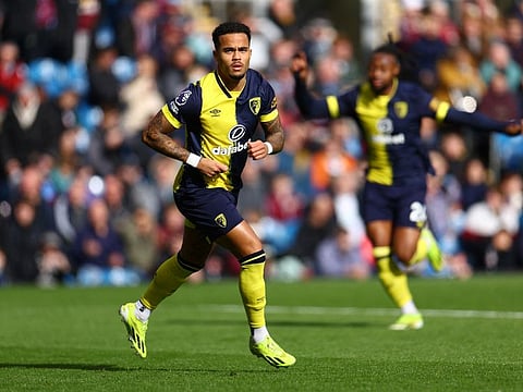 AFC Bournemouth's Justin Kluivert celebrates scoring their first goal during a Premier League match against Burnley.