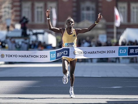 Benson Kipruto of Kenya wins first place in the mens marathon during the Tokyo Marathon 2024 in Tokyo on Sunday.