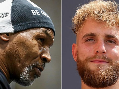 This combination shows former US boxer Mike Tyson (left) and boxer Jake Paul. Tyson will return to the ring to face Youtuber-turned-boxer Paul in an exhibition bout screened on Netflix.