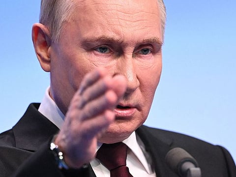 Russian President and presidential candidate Vladimir Putin meets with the media at his campaign headquarters in Moscow on March 18, 2024. 