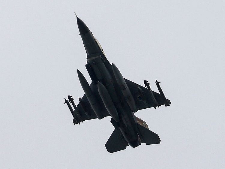 This picture taken from northern Israel shows an Israeli Air Force fighter jet flying over the border area with south Lebanon on March 27, 2024.  