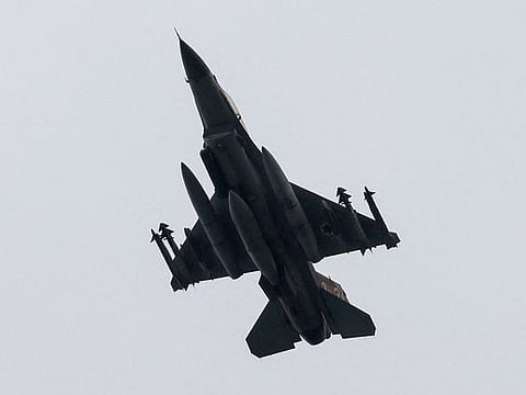 An Israeli Air Force fighter jet flying over the border area with south Lebanon   