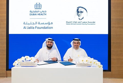 Dr Amer Al Zarooni, CEO of Al Jalila Foundation and Dr Thani Almheiri, CEO of Education & Health at Saeed Ahmed Lootah Charity Foundation during the signing ceremony in Dubai.
