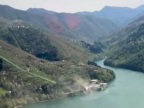 An aerial view following an explosion at a hydroelectric power plant Enel Green Power on Lake Suviana in central Italy, near Bologna.  