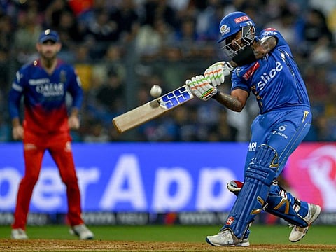 Mumbai Indians' Suryakumar Yadav in action during the Indian Premier League (IPL) match against Royal Challengers Bengaluru at the Wankhede Stadium in Mumbai on Thursday.