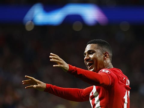 Atletico Madrid's Samuel Lino celebrates after scoring their second goal against Dortmund in the Champions League quarter-finals first leg on Wednesday.