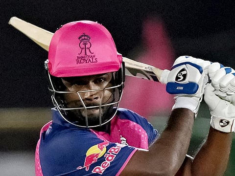 Rajasthan Royals’ captain Sanju Samson in action during the Indian Premier League match against Gujarat Titans in Jaipur on April 10, 2024. Samson has been in fine form, scoring four fifties and leading Rajasthan to the top of the points table.