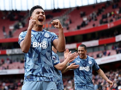 Aston Villa's Ollie Watkins celebrates after the the Premier League match against Arsenal at Emirates Stadium on Sunday.