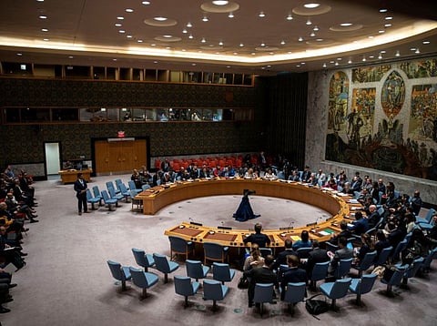 Members of Security Council attend a meeting on the situation in the Middle East at UN headquarters in New York City, US, April 14, 2024.  