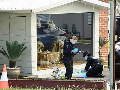 Police investigate at the Assyrian Christ The Good Shepherd Church after a knife attack took place during a service the night before, in Wakeley in Sydney, on April 16, 2024.  