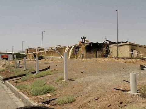 A view of a damage building after a fire broke out at Iran's Natanz Nuclear Facility, in Isfahan, Iran, July 2, 2020. 