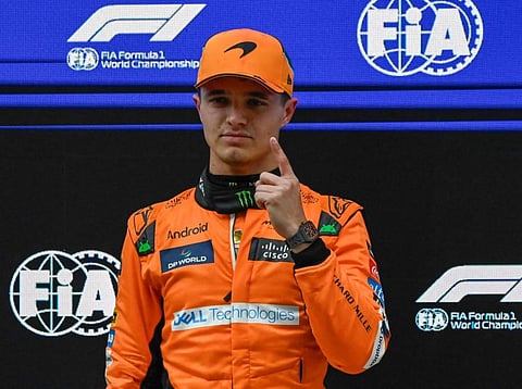 McLaren's British driver Lando Norris reacts after the sprint qualifying session ahead of the Chinese Grand Prix on Friday.