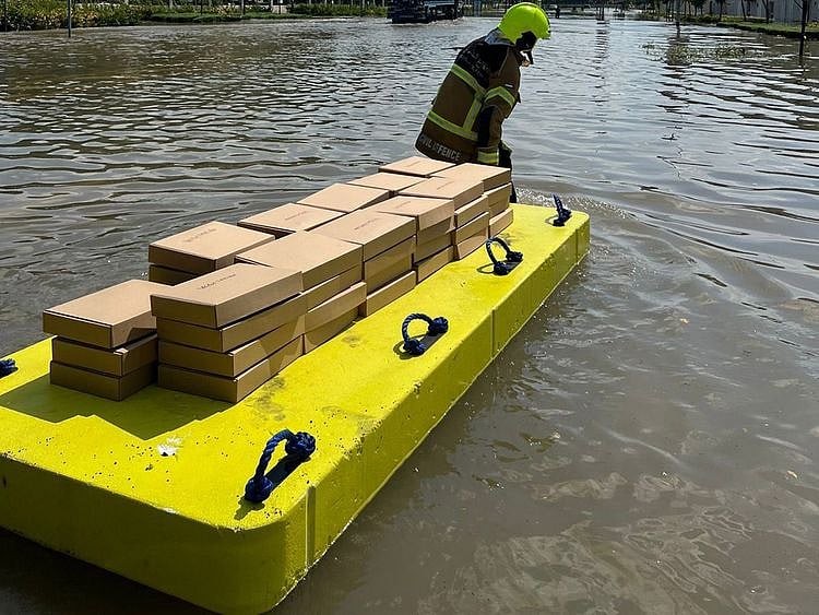 Pic by DMO on April 17 showing dubai civil defence relief effort after rain