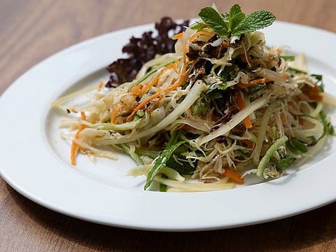 Mushroom cabbage salad with freshly made Nuoc Cham sauce