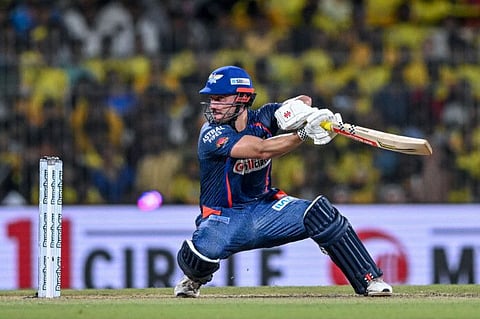 Lucknow Super Giants' Marcus Stoinis in action during the Indian Premier League match against Chennai Super Kings at the MA Chidambaram Stadium in Chennai on Tuesday.