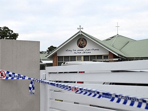 A crime scene cord is pictured at the Assyrian Christ The Good Shepherd Church after a knife attack.