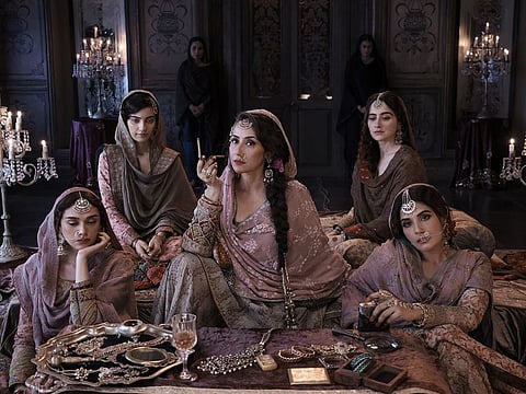 Manisha Koriala (centre), Richa Chadha (right), Aditi Rao Hydarai (left), Sanjida Shaikh (top row, right) and Pratibha Ranta (top, left) in  'Heeramandi: The Diamond Bazaar'
