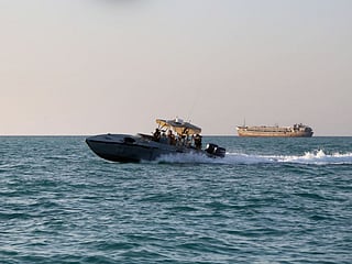 Yemeni coastguards loyal to the internationally-recognised government ride in a patrol boat in the Red Sea off the government-held town of Mokha in the western Taiz province, close to the strategic Bab Al Mandab Strait. File photo taken on April 15, 2024. 