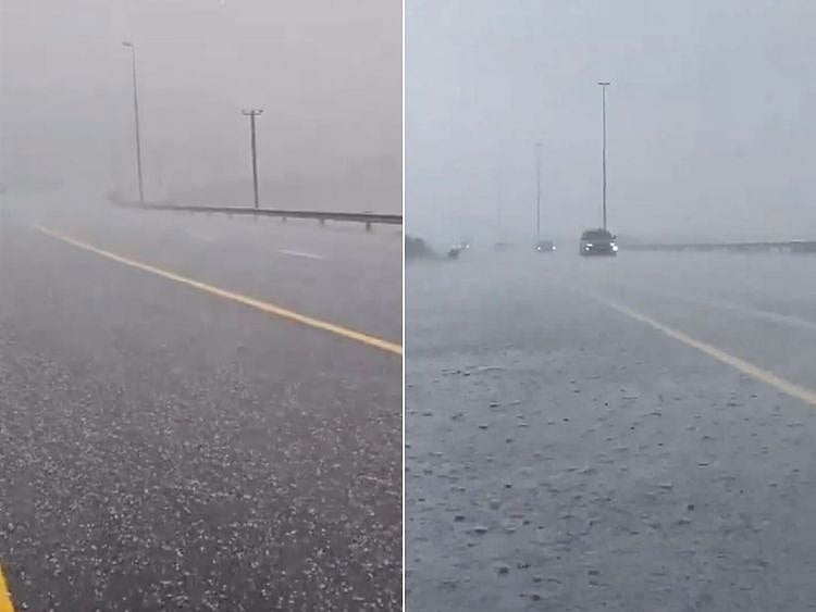 Heavy rain and hail hit some areas of Ras Al Khaimah on Monday