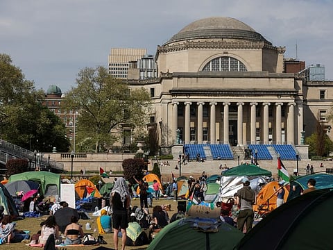 Students continue to maintain a protest encampment at Columbia University in support of Palestinians in New York City on April 28, 2024.  