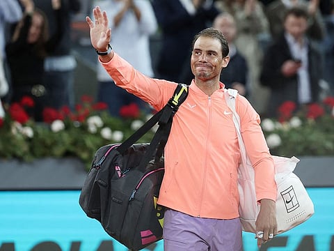 Spain's Rafael Nadal gestures after losing against Czech Republic's Jiri Lehecka during the 2024 ATP Tour Madrid Open tournament round of 16 tennis match at Caja Magica in Madrid on April 30, 2024. 