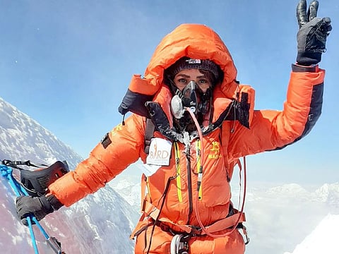 Naila Kiani successfully summiting Makalu, the fifth highest peak in the world, yesterday.