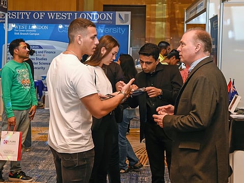 Students and parents visiting university booths at the 2023 edition of Gulf News Edufair at Ritz Carlton Dubai