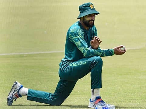 Pakistan's Mohammad Amir takes part in a practice session at the Gaddafi Cricket Stadium in Lahore on May 4.