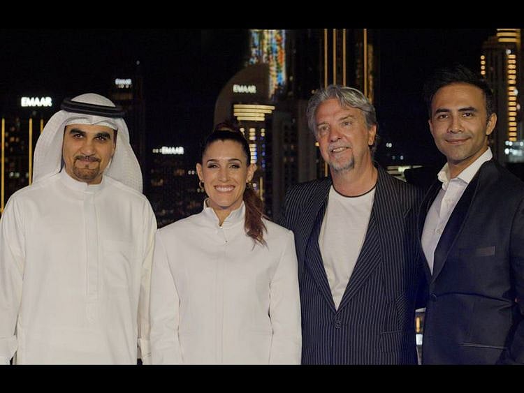 From left to right: Hisham Al Gurg, CEO of Seed Group and the Private Office of Sheikh Saeed bin Ahmed Al Maktoum; Soledad Pastorutti, Argentine singer and artist; Sergio Arana, CEO of Gennius XYZ; and Akshay Chopra, Director of the MENA Fintech Association at the launch