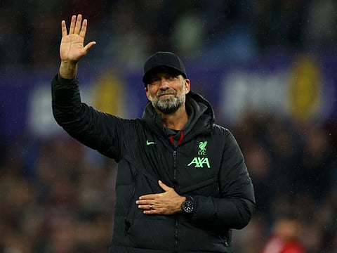Liverpool manager Juergen Klopp acknowledges the fans after the Premier League match against Aston Villa at Villa Park, Birmingham on Monday.