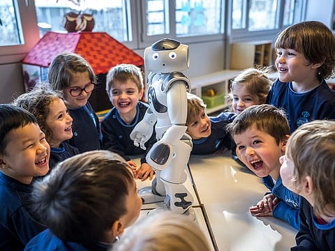 Preschoolers interact with educational and interactive robot Nao at "La Nanosphere" creche in the university campus of the Swiss Federal Institute of Technology in Lausanne, western Switzerland.