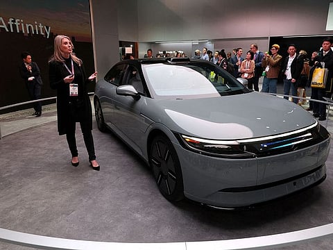 A representative explains the features of the Afeela EV, a Sony-Honda Mobility concept car, at CES 2024, an annual consumer electronics trade show, in Las Vegas, Nevada, U.S. January 9, 2024. 