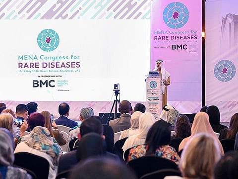 Sheikh Nahyan bin Mubarak Al Nahyan addressing the gathering at MENA Congress for Rare Diseases in Abu Dhabi