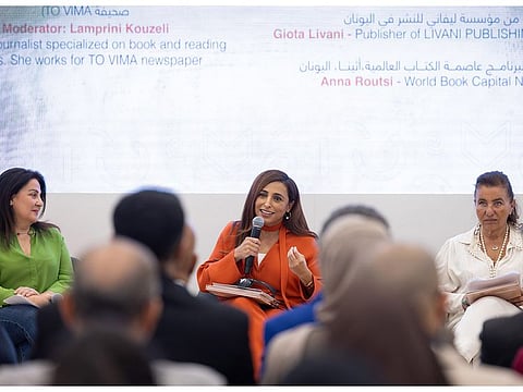 Sheikha Bodour bint Sultan Al Qasimi speaking at the panel discussion titled ‘Unlocking Worlds: Children’s Literature and World Book Capitals’ at TIBF
