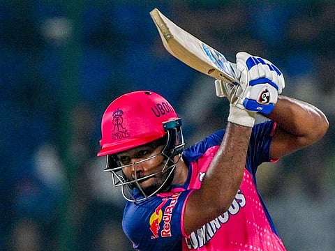 Rajasthan Royals’ captain Sanju Samson plays a shot during the Indian Premier League cricket match on May 7, 2024. He must lift the team’s morale as they face a resurgent Royal Challengers Bengaluru on Wednesday. 